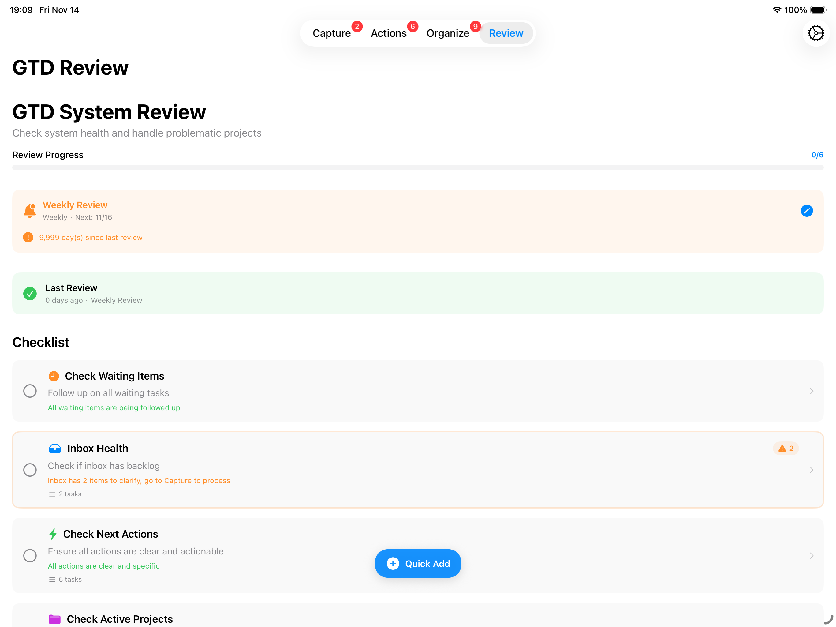 iPad GTD Review Interface